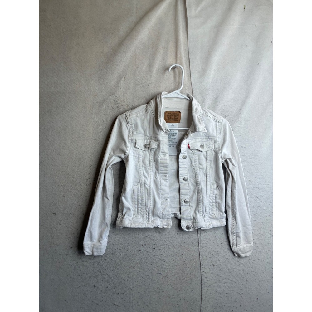 Levis Girls White Denim Trucker Jacket Size Large 12-13 YRS 2164-001